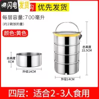 三维工匠不锈钢饭盒多层分隔便当盒大容量防溢带盖提锅圆形便携学生饭盒 黄色四层