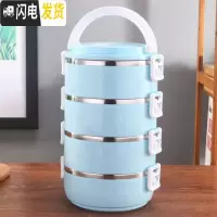 三维工匠不锈钢保温饭盒多层学生饭盒单层双层三层可爱便当盒大容量圆形 北欧蓝4层
