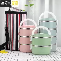 三维工匠304不锈钢饭盒多层保温手提圆形儿童学生分层三层便当盒餐盒 粉色+餐具+保温袋单层保温壶