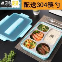 三维工匠优质304不锈钢保温餐盒饭盒便当盒分格餐盘学生上班族分隔型套装 透明蓝5格+304筷勺