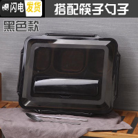 三维工匠保饭盒保温 304不锈钢 一层分格单层1层成人简约格子便当盒分隔型 透明黑5格+餐具