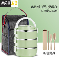 三维工匠饭盒 保温饭盒 便当盒成人餐盒韩国分格带盖多层不锈钢学生餐盒 北欧绿3层+便携袋(送餐具)