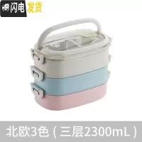 三维工匠减脂餐饭盒大容量双层小学生304不锈钢便当盒上班族分隔型长方形 三层不锈钢饭盒(三色)