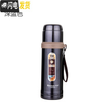 三维工匠保温杯男女大容量子1000水杯便携简约学生儿童户外车载杯子 加厚蓝色600+杯套+杯刷