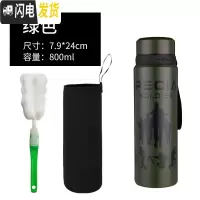 三维工匠大容量不锈钢保温杯1000男士商务水杯办公泡茶杯车载户外旅行1 800军绿送杯套杯刷