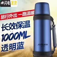 三维工匠不锈钢保温壶家用暖壶大容量户外便携车载暖瓶旅行男保温杯 透明蓝1.0