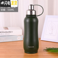 三维工匠304不锈钢大号保温杯大容量保温壶600太空壶800户外运动瓶1000 新款550军绿色送杯刷
