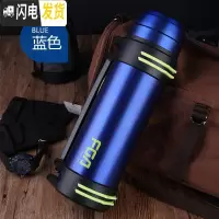 三维工匠304不锈钢真空保温壶新款大容量2.2居家户外车载运动壶便携 蓝色