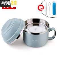 三维工匠304不锈钢保温饭盒儿童便当盒学生餐盒上班族快餐杯带盖碗饭缸 蓝灰色(大号)送餐具