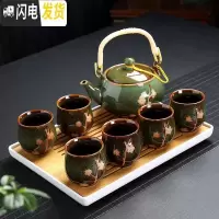 三维工匠提梁壶茶具套装家用整套功夫简约茶壶现代大号茶杯6只装茶盘 窑变绿密胺套装(送滤网茶巾壶绳)