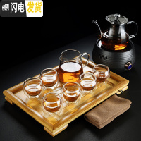 三维工匠双层隔热玻璃茶杯透明泡茶壶电陶炉煮茶器茶具套 玻璃壶+公杯+6双层禅定杯+竹小平板盘+茶巾+黑陶螺纹电陶炉 8件