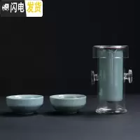 三维工匠功夫茶具玻璃双耳泡茶器透明家用耐热泡红茶茶具陶瓷旅行套装 泡茶器+两杯