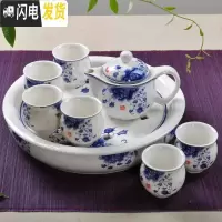 三维工匠茶具套装陶瓷青花茶盘 景德镇整套功夫茶具 茶壶茶杯白瓷 双层杯国色天香配瓷茶盘泡沫包装
