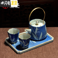 三维工匠 功夫茶具套装泡茶器紫砂泡茶壶捡漏干泡茶盘茶杯旅行快客杯 嘉卉一壶两杯 10件