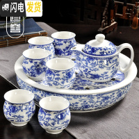 三维工匠青花瓷防烫功夫茶具套装陶瓷家用整套杯子复古中式大号泡茶壶 云纹花八件套(带茶盘)C8-3 8件