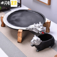 三维工匠盘龙卧虎鎏金窑变半全自动功夫茶具套装家用整套泡茶器懒人石 盘龙卧虎银色茶盘3件