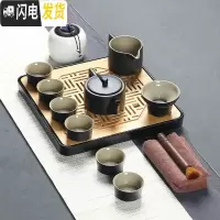 三维工匠茶具套装家用简约日式黑陶功夫茶具陶瓷茶壶茶杯黑乌金石茶盘 10头正德黑陶茶具+方盘(茶叶罐茶巾茶夹)