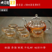 三维工匠玻璃茶壶 家用高硼硅手工耐热玻璃茶具 南瓜壶 条纹壶+条纹杯套装 套装2-1壶6杯 6件