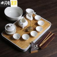 三维工匠简约白瓷小茶具套装整套功夫茶杯6人盖碗茶壶现代茶盘家用办公 山水盘+10头盖碗+茶洗