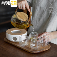 三维工匠日式创意相思木整套玻璃茶具套装家用可高温过滤泡茶壶煮茶壶茶具 相思套组六件套+温茶器