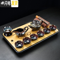 三维工匠窑变功夫茶具套装家用天目釉建盏钧窑陶瓷茶壶杯子整套盖碗茶盘 10头窑变井栏壶茶具+茶盘