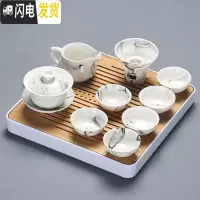 三维工匠简约德化手工泡茶器家用茶艺中国白瓷茶杯壶盖碗整套功夫茶具套装 水墨盖碗9件套+茶盘