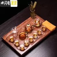 三维工匠简约耐热高温玻璃煮茶器日式泡茶壶花茶功夫茶杯茶具套装家用 原木色实木绿炳双层杯套装