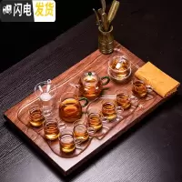 三维工匠简约耐热高温玻璃煮茶器日式泡茶壶花茶功夫茶杯茶具套装家用 原木色实木绿炳直把杯套装