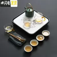 三维工匠茶具套装家用简约现公客厅喝茶茶具整套功夫茶壶茶杯陶瓷茶盘 绿色提梁壶+戏荷白色茶盘套装