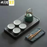 三维工匠茶具套装家用简约现公客厅喝茶茶具整套功夫茶壶茶杯陶瓷茶盘 绿色提梁壶+方形茶盘套装