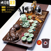 三维工匠茶具套装家用功夫茶简约现代创意全自动客厅四合一泡茶茶盘整套 四合一貔貅茶盘全自动黄坐佛粉绿套组 34件