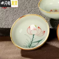 三维工匠景德镇手绘茶具套装家用礼盒陶瓷荷花盖碗泡茶杯功夫青花整套 亭亭秋莲[单杯]
