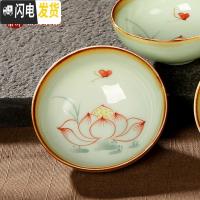 三维工匠景德镇手绘茶具套装家用礼盒陶瓷荷花盖碗泡茶杯功夫青花整套 蝶舞夏荷[单杯]
