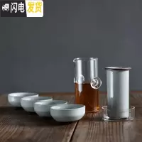 三维工匠陶瓷功夫茶具套装茶壶家用茶盘耐热玻璃旅行红茶泡茶器 哥窑月白一管四杯