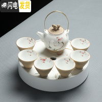 三维工匠 旅行茶具套装便携包功夫茶具手绘陶瓷简约家用茶壶茶杯茶台 荷韵手抓壶(斗笠杯)干泡套装+包
