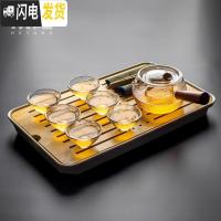 三维工匠 日式玻璃茶具套装茶壶家用套装红茶耐热泡茶壶功夫茶杯茶盘 锤纹侧把带内胆(大号)+6斗笠杯茶盘套装10入 10件