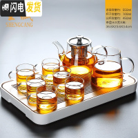 三维工匠茶具日式功夫茶杯套装家用玻璃茶壶办公室泡茶现代简约茶道 春羡密胺盘长方形(小)+葫仙玻璃壶+心宽+白把6杯128