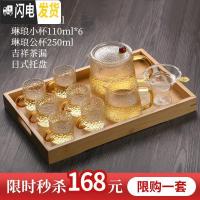 三维工匠整套玻璃茶具套装家用功夫茶具茶杯办公室锤纹泡茶茶壶 琳琅壶大号+琳琅小杯6个+琳琅公杯+吉祥茶漏+日式托盘 9件