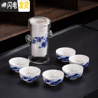 三维工匠耐热玻璃红茶泡茶器家用过虑双耳杯花茶壶冲茶器大号功夫茶具套装 陶瓷内胆《荷花》玻璃双耳壶+6杯