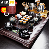 三维工匠陶瓷功夫茶具套装家用办公室茶壶盖碗茶杯建盏茶道客厅泡茶礼盒装 梅花流水茶盘+古韵陶泥B配件 9件