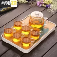 三维工匠整套耐热加厚玻璃茶具套装家用现代简约花茶壶茶道过滤带茶盘 07简宇壶直把杯7件套+沧澜茶盘 7件