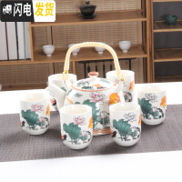 三维工匠大号提梁壶茶具套装家用酒店餐厅陶瓷复古青花茶壶茶杯整套带托盘 年年有余1壶6杯 8件