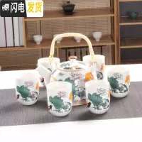 三维工匠大号提梁壶茶具套装家用酒店餐厅陶瓷复古青花茶壶茶杯整套带托盘 年年有余1壶6杯 8件