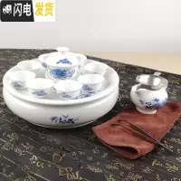 三维工匠潮汕带茶盘功夫茶具套装家用圆形陶瓷白瓷茶壶茶杯现代简约小套 10寸青花盖碗