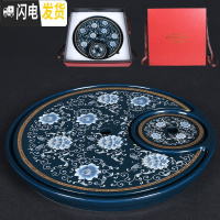 三维工匠景德镇青花瓷茶具套装 陶瓷手工功夫茶具整套家用茶道泡茶壶茶杯 霁蓝-圆形-茶盘