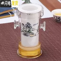 三维工匠普洱茶专用泡茶具玻璃茶杯套装红茶陶瓷泡茶壶家用过滤双耳冲茶器 单冲茶器-蓝山水