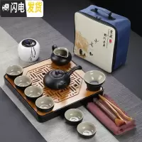 三维工匠日式黑陶便携旅行茶具套装功夫茶具整套茶壶茶杯陶瓷茶具茶盘 03黑陶侧把壶茶具方盘