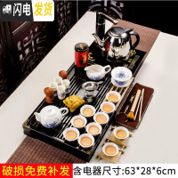 三维工匠喝茶泡茶功夫茶具套装家用紫砂茶海茶盘家用茶道套装简约宿舍茶具 4青花白瓷小兰香2合1套装 22件