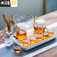三维工匠日式透明玻璃茶具套装家用小套简约干泡茶壶器过滤高温耐热茶杯子 金色《龙鳞壶》12件套+(储水)密胺盘