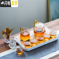 三维工匠日式透明玻璃茶具套装家用小套简约干泡茶壶器过滤高温耐热茶杯子 金色《龙鳞壶》10件套+茶道+(储水)密胺盘